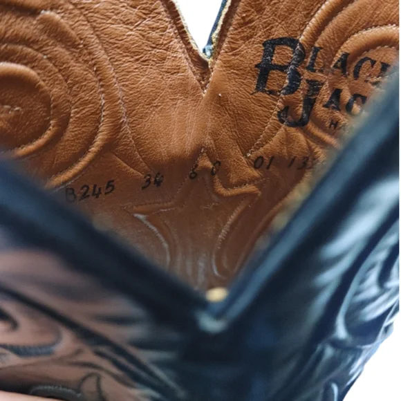 Black Jack Black Caimen Belly Leather Classic Western Cowboy Boots Mens Size 6 - Picture 11 of 15